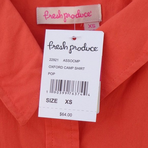 FRESH PRODUCE Oxford Camp Shirt cotton/spandex Poppy red s/s - Picture 6 of 6
